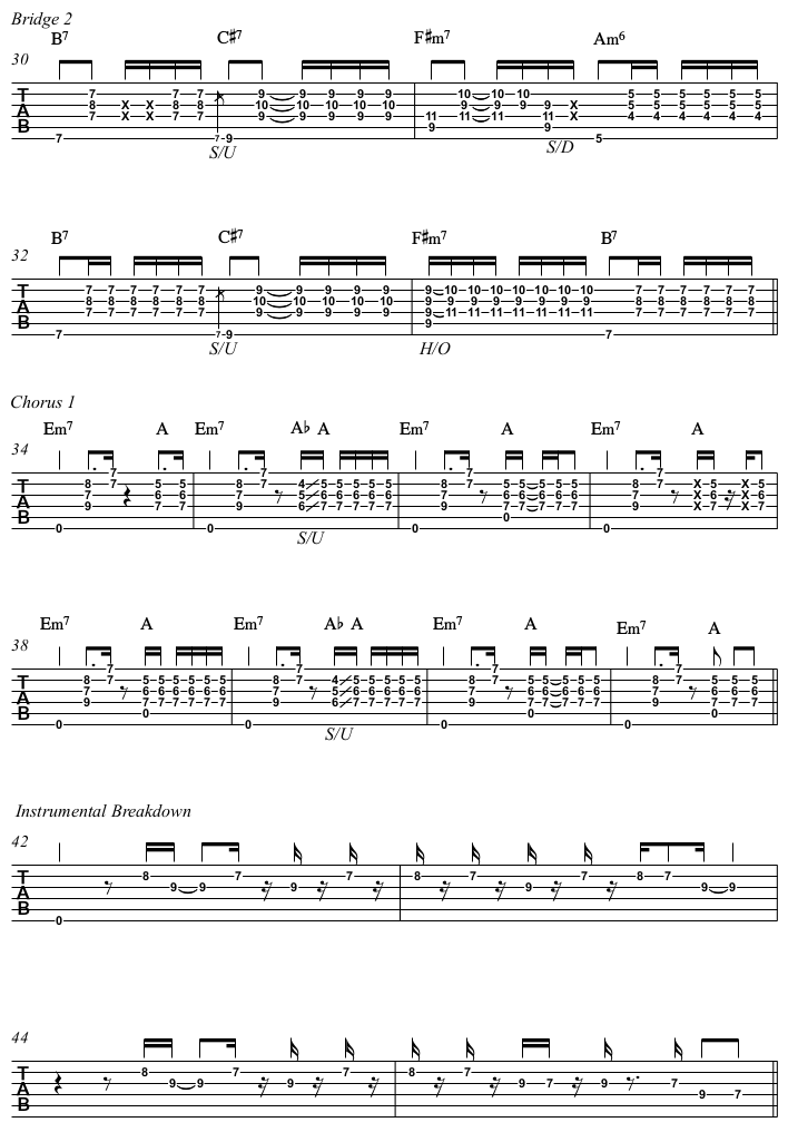 I Wish chords and TAB, acoustic arrangement in Em, page 3.