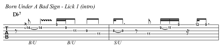 Born Under A Bad Sign chords and TAB, lick 1.