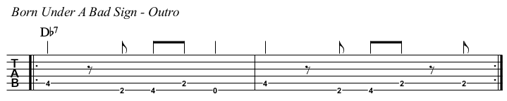 Born Under A Bad Sign chords and TAB, outro comping.