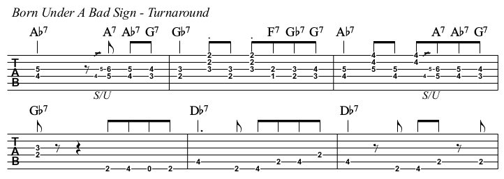 Born Under A Bad Sign chords and TAB, turnaround comping.