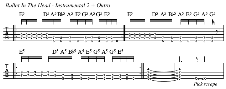 Bullet In The Head chords and TAB, instrumental 2 and outro.