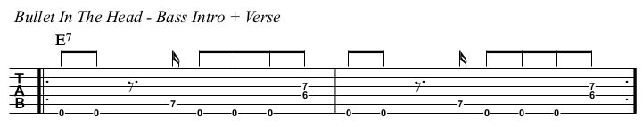 Bullet In The Head chords and TAB, intro bass.