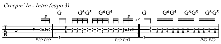 Creepin in chords and TAB, intro.