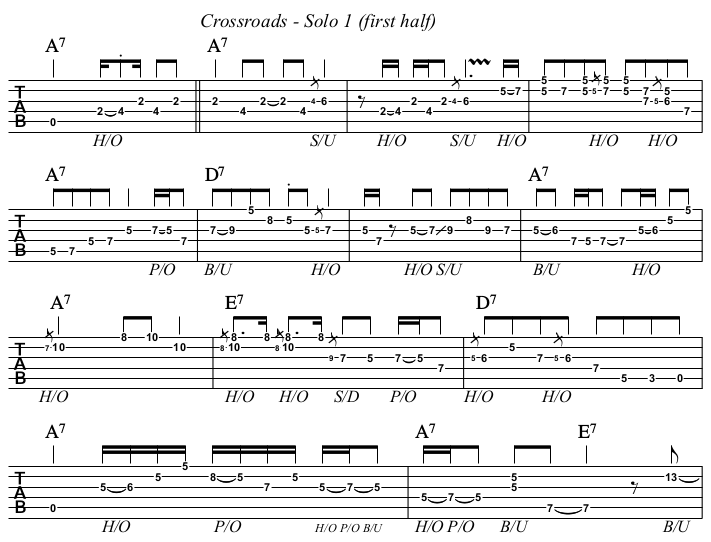 Crossroads chords and TAB, solo first half.