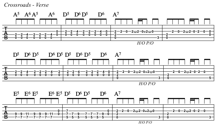 Crossroads chords and TAB, verse.