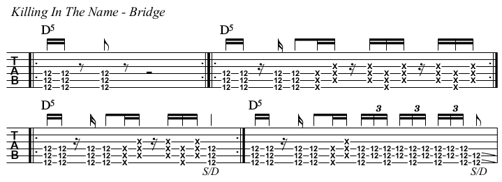 Killing In The Name chords and TAB, bridge.