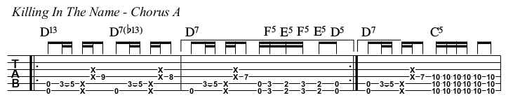 Killing In The Name chords and TAB, chorus A.