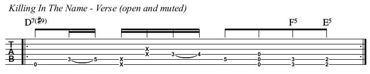 Killing In The Name chords and TAB, verse.