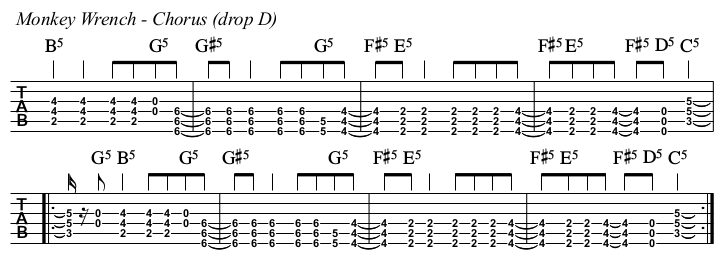 Monkey Wrench chords and TAB, chorus.