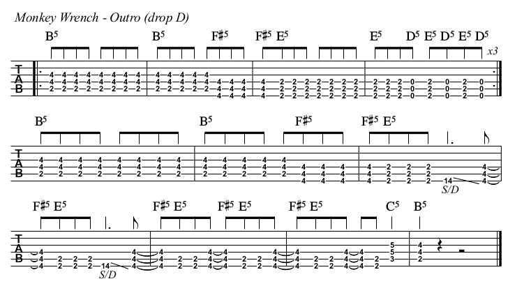 Monkey Wrench chords and TAB, outro.