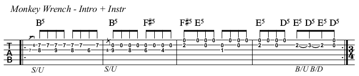 Monkey Wrench chords and TAB, intro and instrumental 1.
