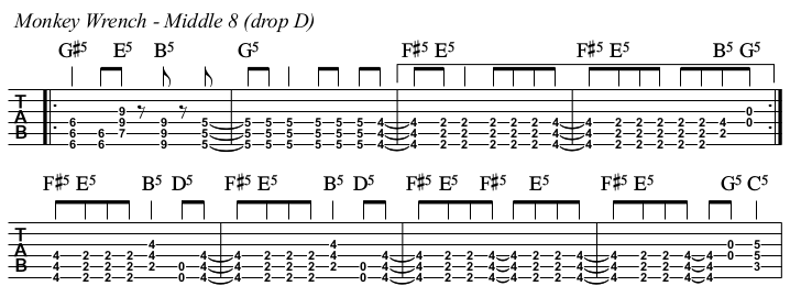 Monkey Wrench chords and TAB, middle 8.