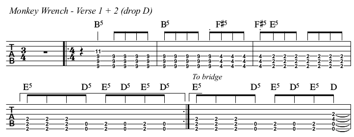 Monkey Wrench chords and TAB, verse 1 and 2.