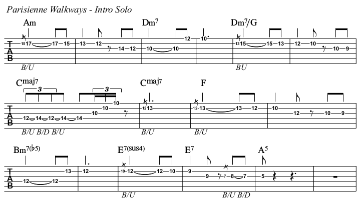 Parisienne Walkways chords and TAB, intro solo.