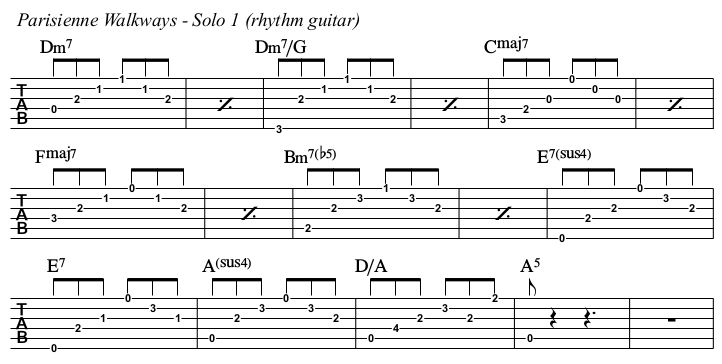 Parisienne Walkways chords and TAB, solo rhythm guitar.