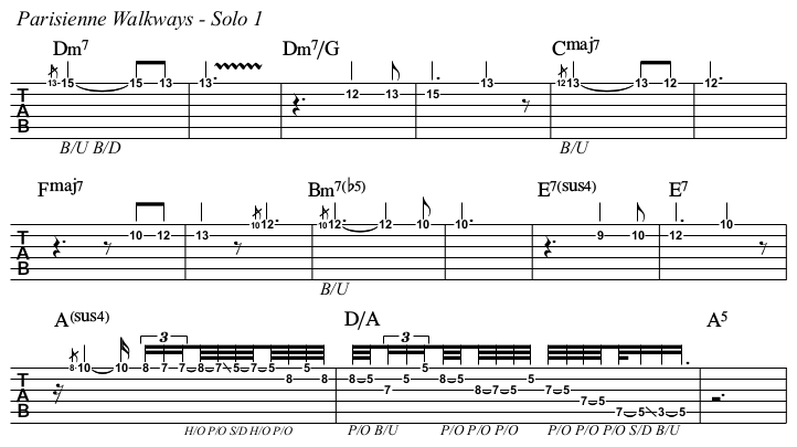 Parisienne Walkways chords and TAB, solo 1.