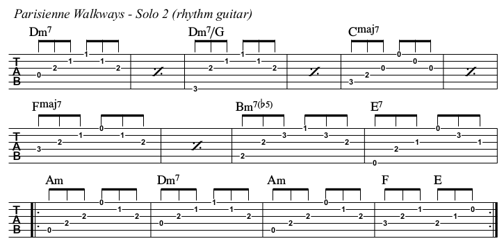 Parisienne Walkways chords and TAB, solo 2 rhythm guitar.