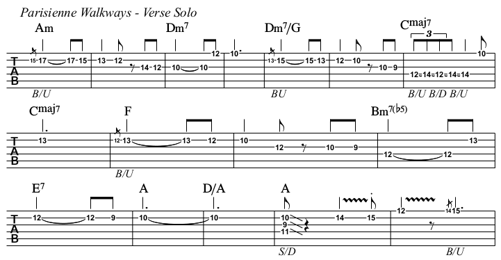 Parisienne Walkways chords and TAB, verse solo.