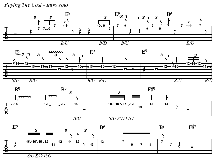 Paying The Cost To Be The Boss chords and TAB, intro solo.