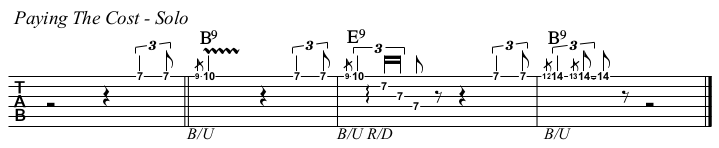 Paying The Cost To Be The Boss chords and TAB, solo first four bars.