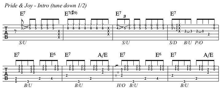 Pride & Joy chords and TAB, intro preview.