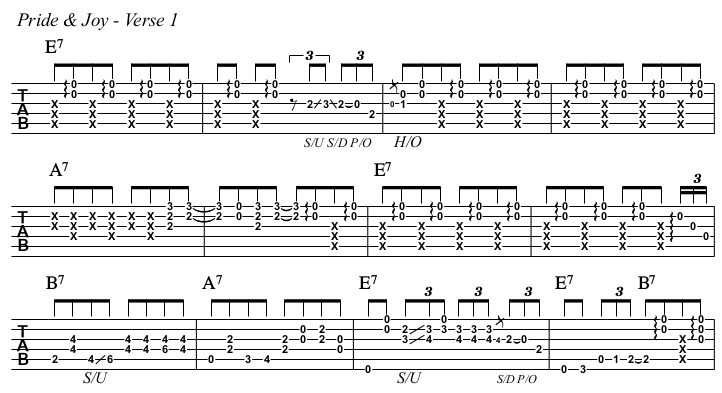 Pride & Joy chords and TAB, verse 1.