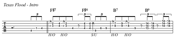 Texas Flood chords and TAB, intro preview.