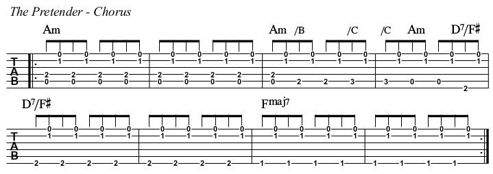 The Pretender chords and TAB, chorus.