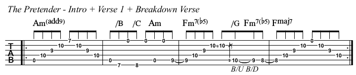 The Pretender chords and TAB, intro and verse 1.