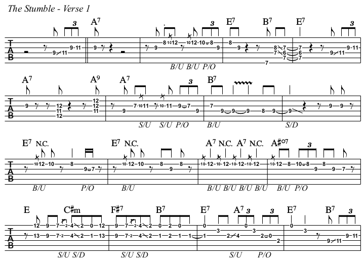 The Stumble chords and TAB, verse 1.
