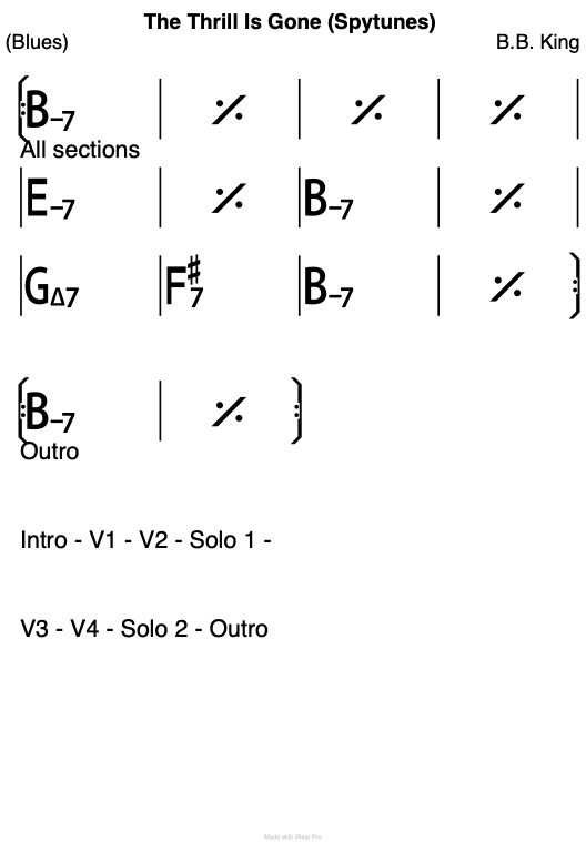 The Thrill Is Gone chord chart.