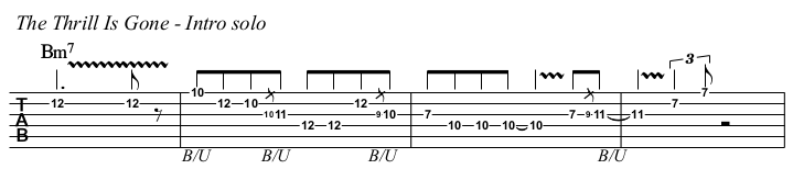 The Thrill Is Gone, chords and TAB, intro solo preview.
