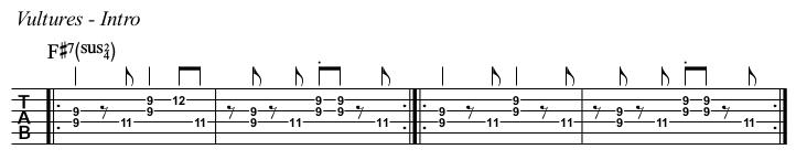 Vultures chords and TAB, intro.