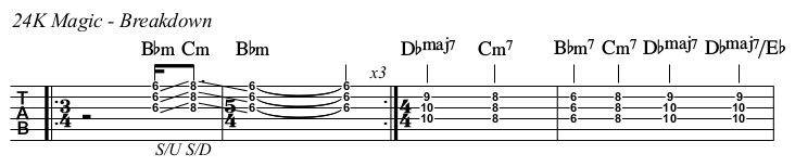 24K Magic chords and TAB, breakdown.