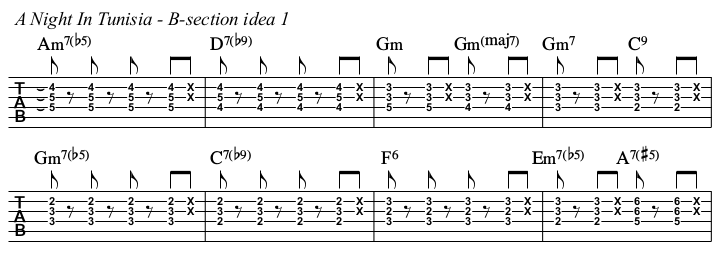 A Night In Tunisia chords and TAB, B section idea 1.