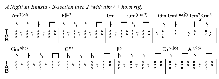 A Night In Tunisia chords and TAB, B section idea 2.