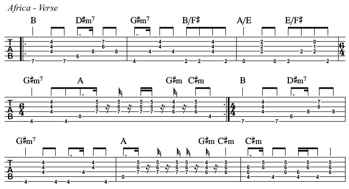 Africa chords and TAB, verse.