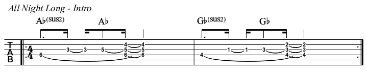 All Night Long chords and TAB, intro.