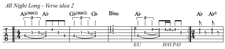 All Night Long chords and TAB, verse idea 2.