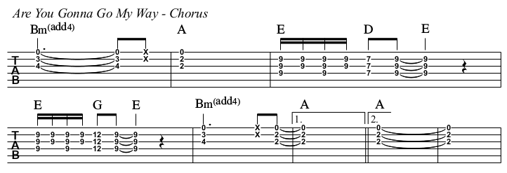 Are You Gonna Go My Way chords and TAB, chorus.