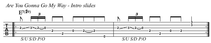 Are You Gonna Go My Way chords and TAB, intro with slides.