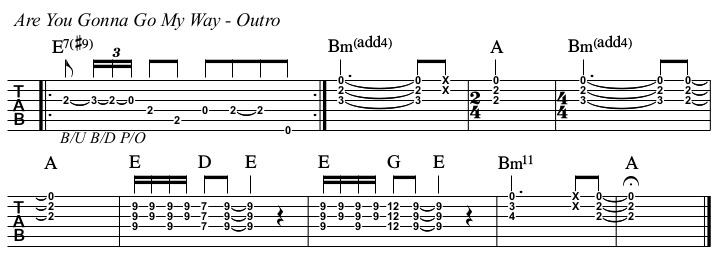 Are You Gonna Go My Way chords and TAB, outro.