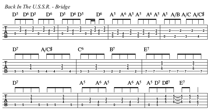 Back In The U.S.S.R. chords and TAB, bridge.