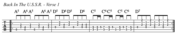 Back In The U.S.S.R. chords and TAB, verse 1.