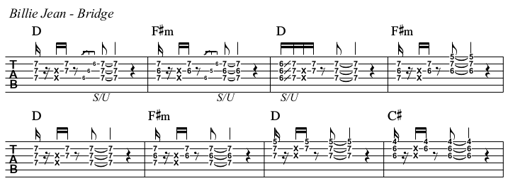 Billie Jean chords and TAB, bridge.