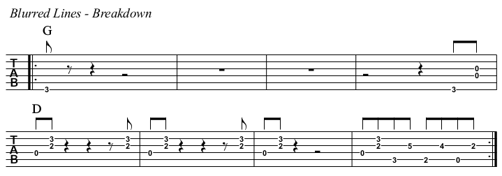 Blurred Lines chords and TAB, breakdown.