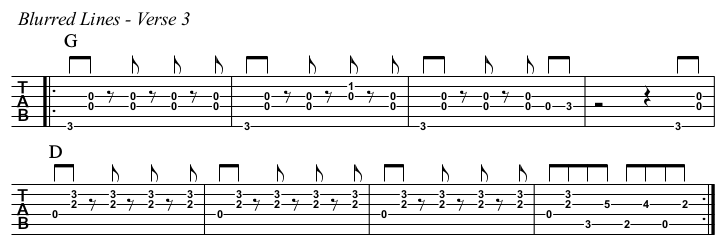 Blurred Lines chords and TAB, verse 3.