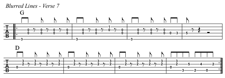 Blurred Lines chords and TAB, verse 7.