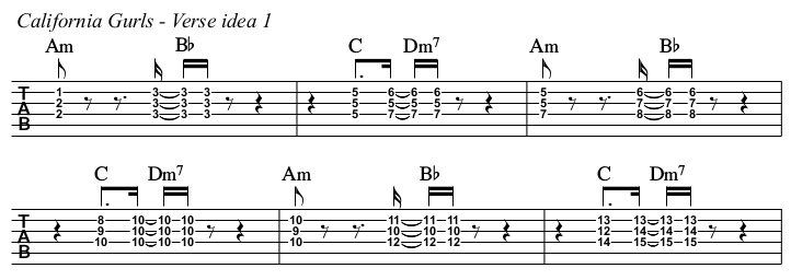 California Gurls chords and TAB, verse idea 1.
