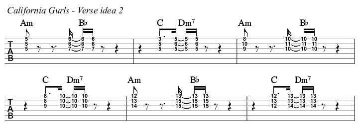 California Gurls chords and TAB, verse idea 2.